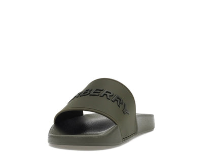 Burberry Embossed Logo Slides Dark Fern Green Black