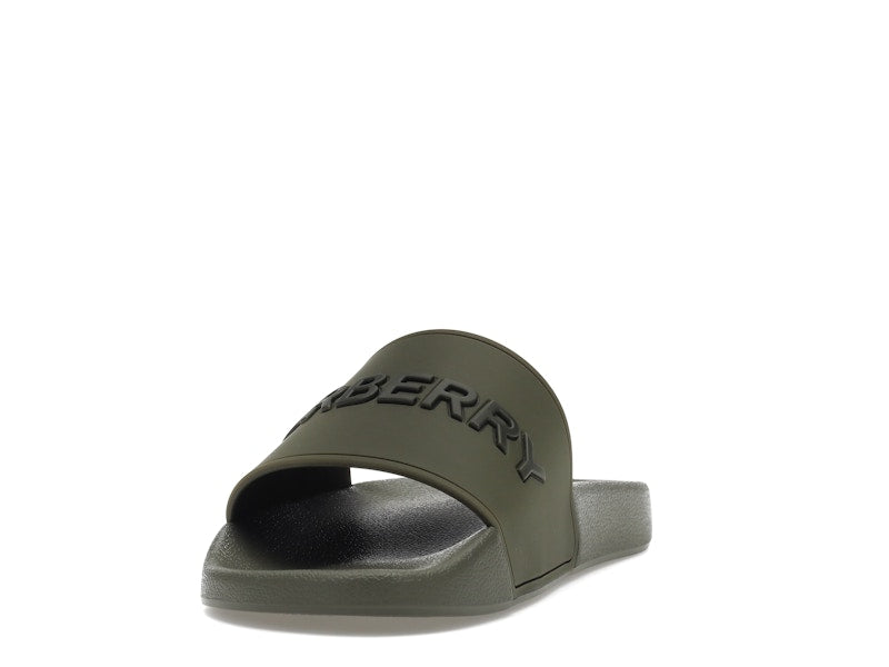 Burberry Embossed Logo Slides Dark Fern Green Black