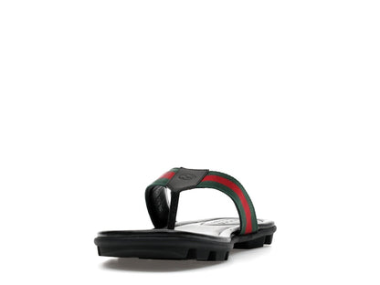 Gucci Web and Leather Thong Sandal Black Leather