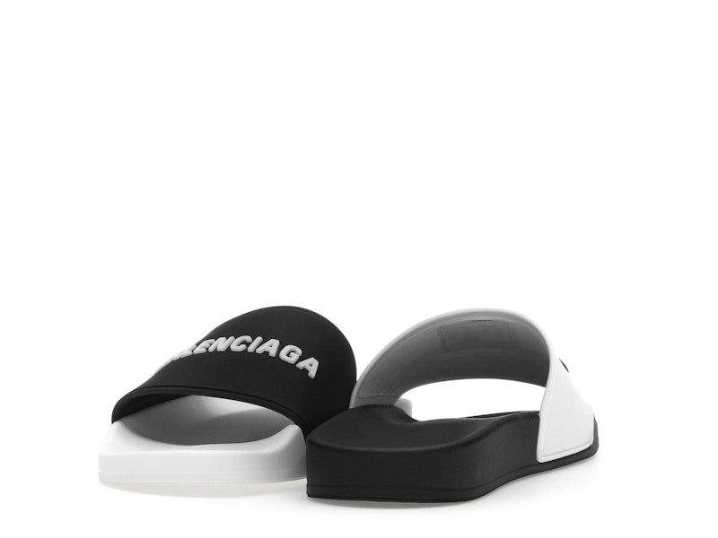 Balenciaga Pool Slides Logo White Black Alternate