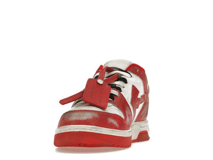 OFF-WHITE Out Of Office OOO Low Tops Red White Vintage Distressed Leather