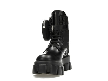Prada Monolith 55mm Pouch Ankle Boots Black Leather