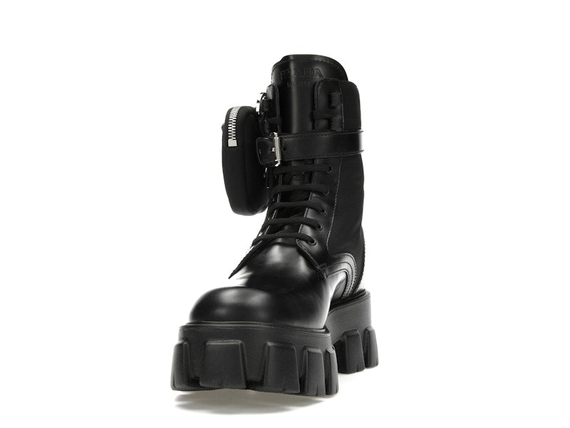 Prada Monolith 55mm Pouch Ankle Boots Black Leather