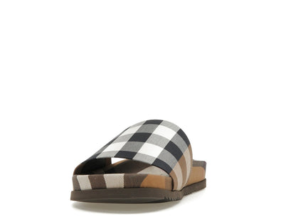 Burberry Check Cotton Slides Birch Brown