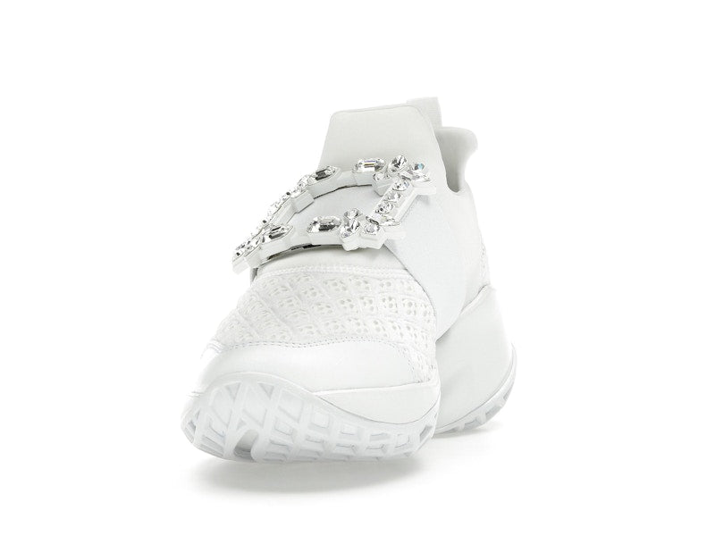 Roger Vivier Viv' Run Fabric White Crystal Buckle (Women's)