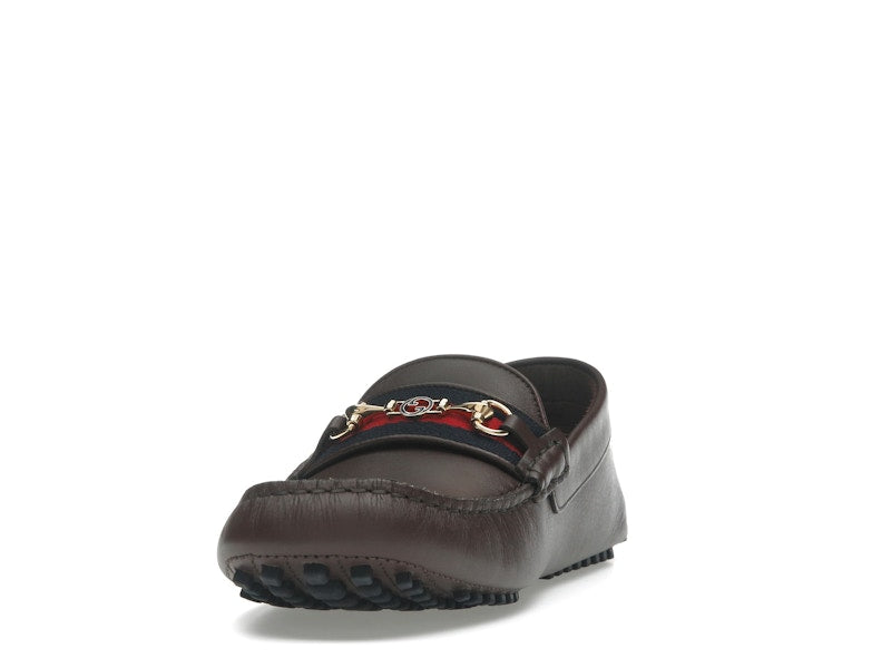 Gucci Ayrton Webbing-Trimmed Horsebit Leather Driver Loafers Brown