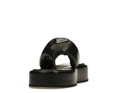 Prada Soft Padded 35mm Thong Wedge Sandals Black Nappa Leather