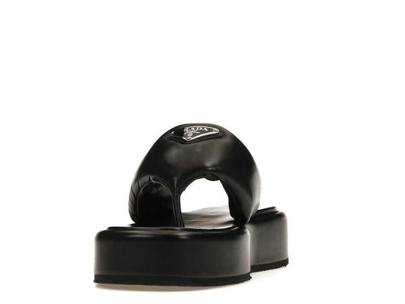 Prada Soft Padded 35mm Thong Wedge Sandals Black Nappa Leather