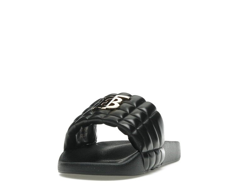 Burberry Monogram Motif Quilted Lambskin Slides Black Gold-tone