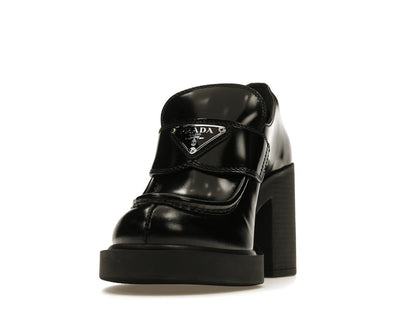 Prada Chocolate High-Heeled 85mm Loafers Black Brushed Leather