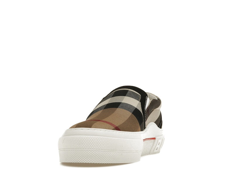 Burberry Slip On Sneakers Exaggerated Check Birch Brown White