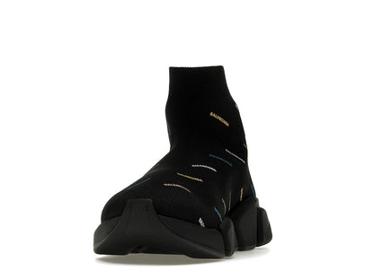 Balenciaga Speed 2.0 AllOver Logo Recycled Knit Black Multicolor