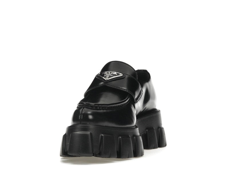 Prada Monolith 55mm Pointy Loafer Black Brushed Leather