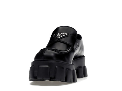 Prada Monolith 55mm Loafer Black Brushed Leather
