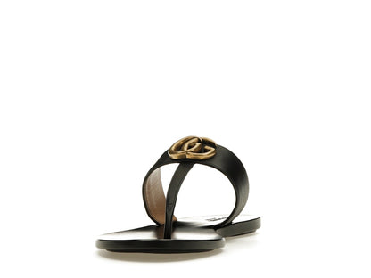Gucci Double G Thong Sandal Black Leather