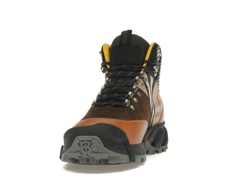 Burberry Vintage Check Tor Boots Beige Brown Black