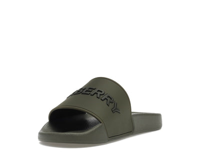 Burberry Embossed Logo Slides Dark Fern Green Black