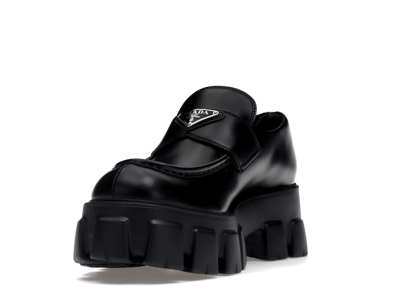 Prada Monolith 55mm Loafer Black Brushed Leather