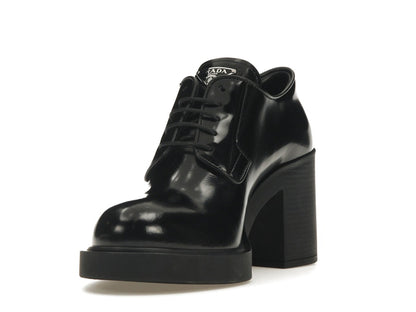 Prada Lace Up 85mm Heels Black Brushed Leather
