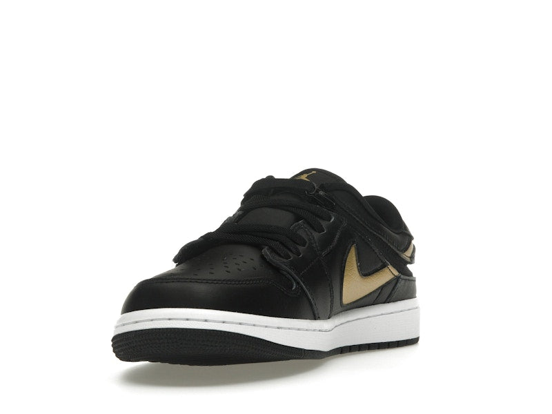 Jordan 1 Low FlyEase Black White Metallic Gold