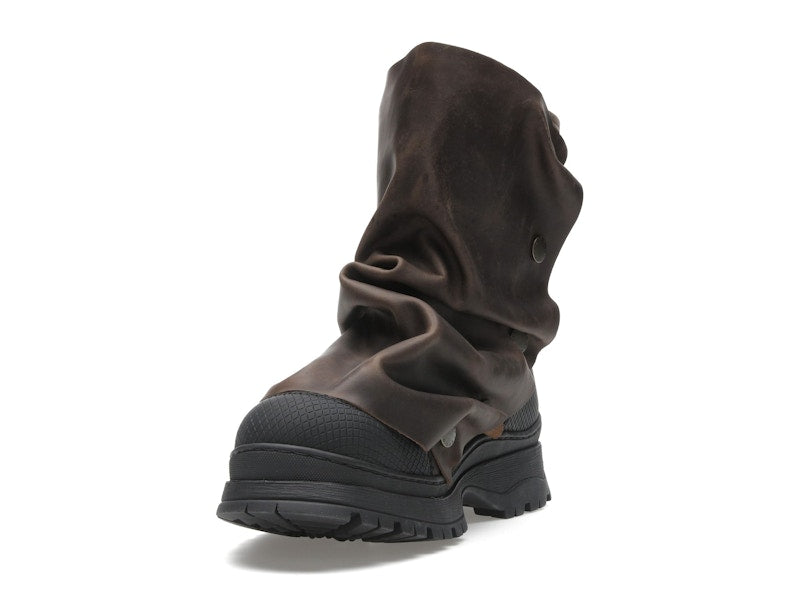 H&M x Glenn Martens Gaiter-Detail Leather Boots Dark Brown