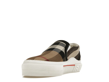 Burberry Slip On Sneakers Exaggerated Check Birch Brown White
