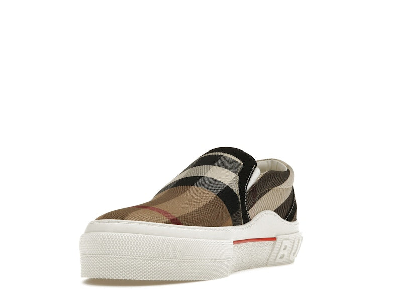 Burberry Slip On Sneakers Exaggerated Check Birch Brown White