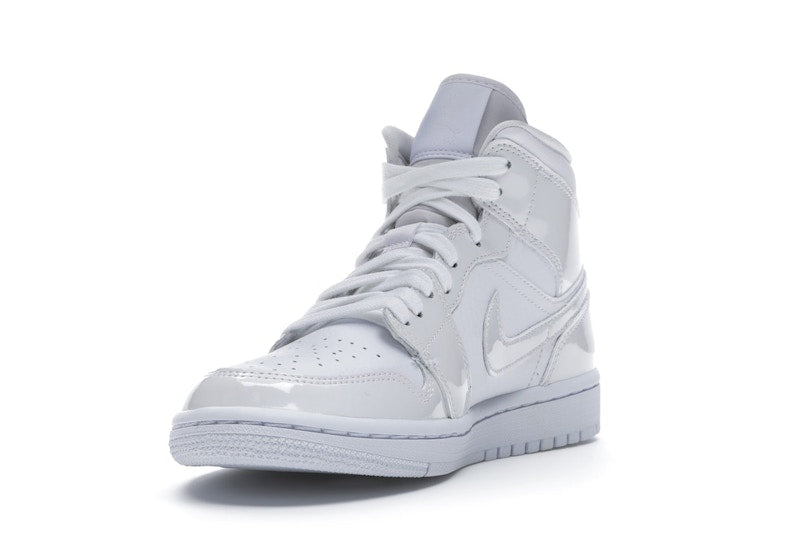 Jordan 1 Mid Triple White Patent Swoosh (Women's)