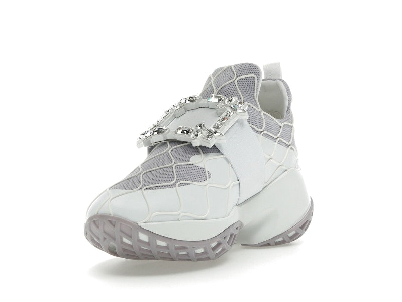 Roger Vivier Viv' Run Fabric White Purple Crystal Buckle (Women's)