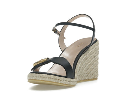 Gucci Double G 95mm Platform Espadrille Black Leather