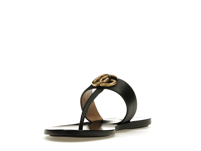 Gucci Double G Thong Sandal Black Leather