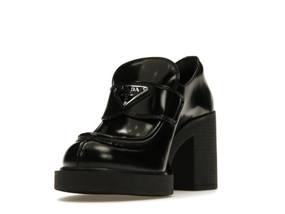 Prada Chocolate High-Heeled 85mm Loafers Black Brushed Leather