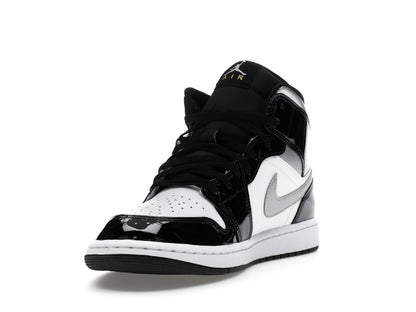Jordan 1 Mid SE Patent Black White Metallic Silver Metallic Gold