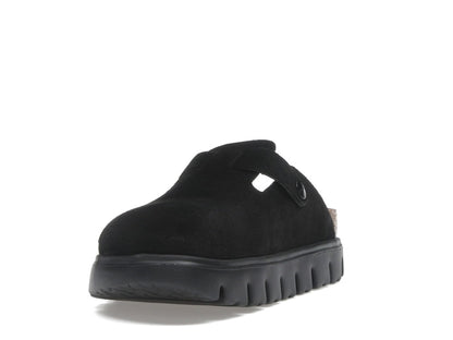 Birkenstock Boston Chunky Suede Black Black Sole (Narrow) (Women's)