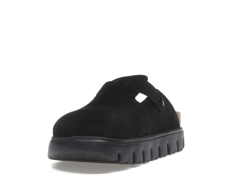Birkenstock Boston Chunky Suede Black Black Sole (Narrow) (Women's)