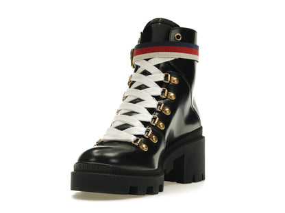 Gucci Sylvie Web 55mm Ankle Boot Black Leather