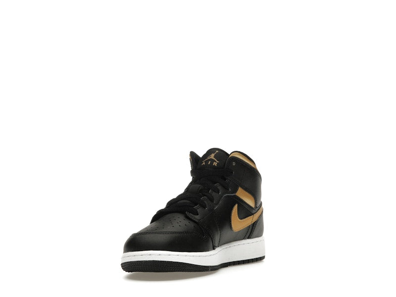 Jordan 1 Mid Black Metallic Gold Swoosh (GS)