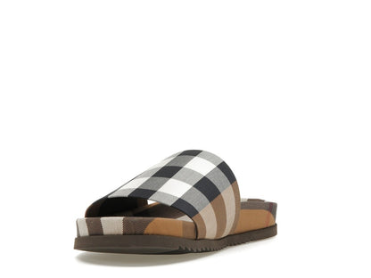 Burberry Check Cotton Slides Birch Brown