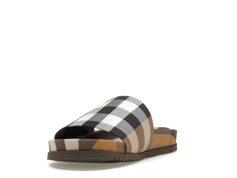 Burberry Check Cotton Slides Birch Brown