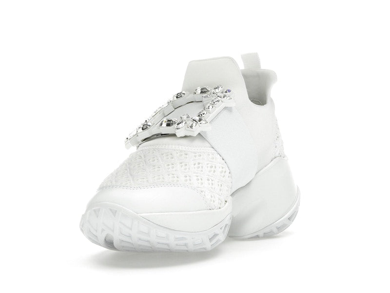 Roger Vivier Viv' Run Fabric White Crystal Buckle (Women's)