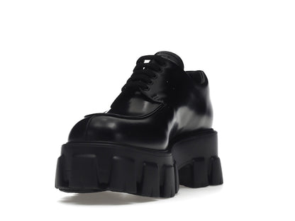 Prada Monolith 55mm Lace Up Loafer Black Brushed Leather