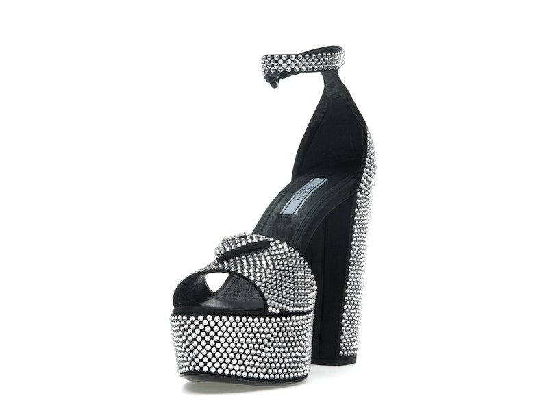 Prada 135mm Crystal Platform Sandals Black Satin