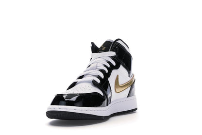 Jordan 1 Mid Patent Black White Gold (GS)