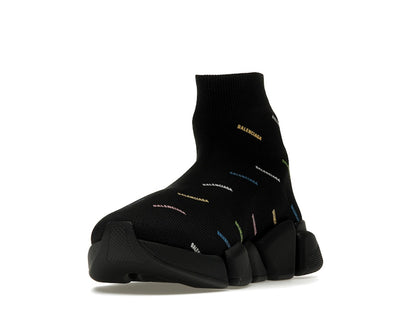 Balenciaga Speed 2.0 AllOver Logo Recycled Knit Black Multicolor