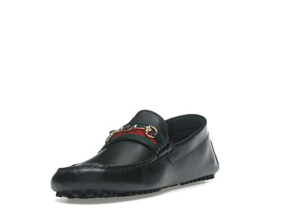Gucci Ayrton Webbing-Trimmed Horsebit Leather Driver Loafers Black