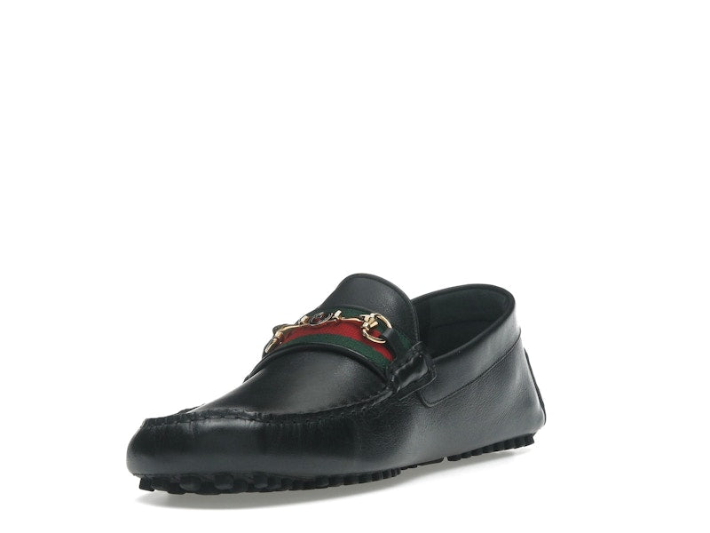 Gucci Ayrton Webbing-Trimmed Horsebit Leather Driver Loafers Black