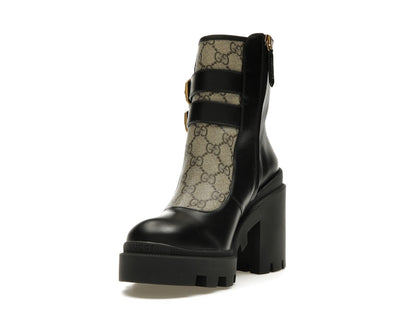 Gucci Buckles Ankle Boots Black Beige (Women's)