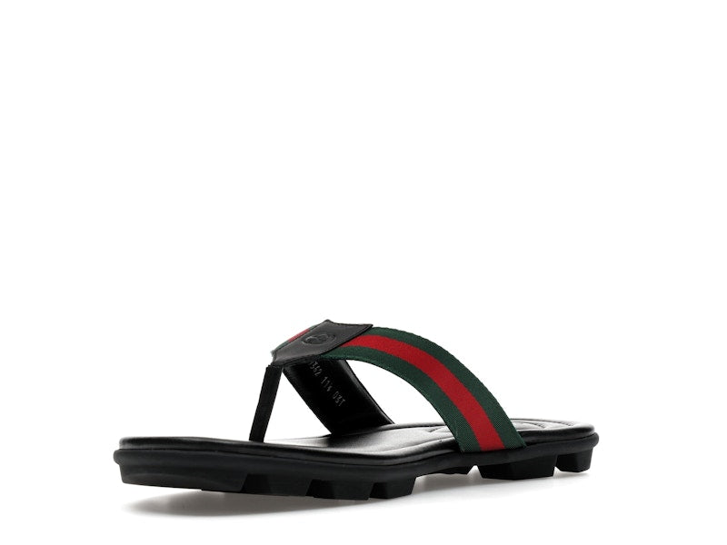 Gucci Web and Leather Thong Sandal Black Leather