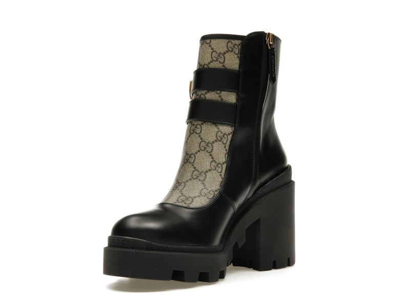 Gucci Buckles Ankle Boots Black Beige (Women's)