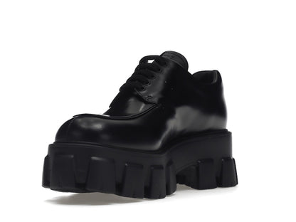 Prada Monolith 55mm Lace Up Loafer Black Brushed Leather